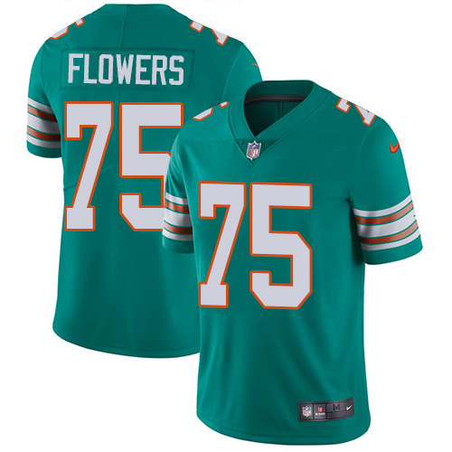 Nike Miami Dolphins #75 Ereck Flowers Aqua Green Alternate Youth Stitched NFL Vapor Untouchable Limited Jersey->youth nfl jersey->Youth Jersey